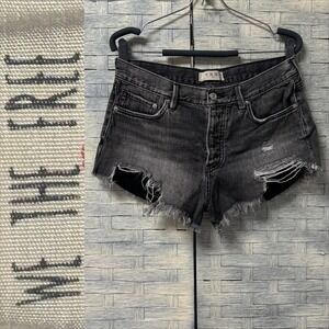 We The Free Denim Shorts Womens 28 Distressed Black Cutoff Frayed Hem